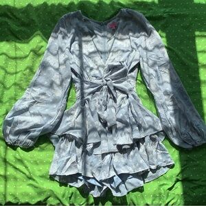 - Blue romper with rose print - 28 inch waist but can be made smaller